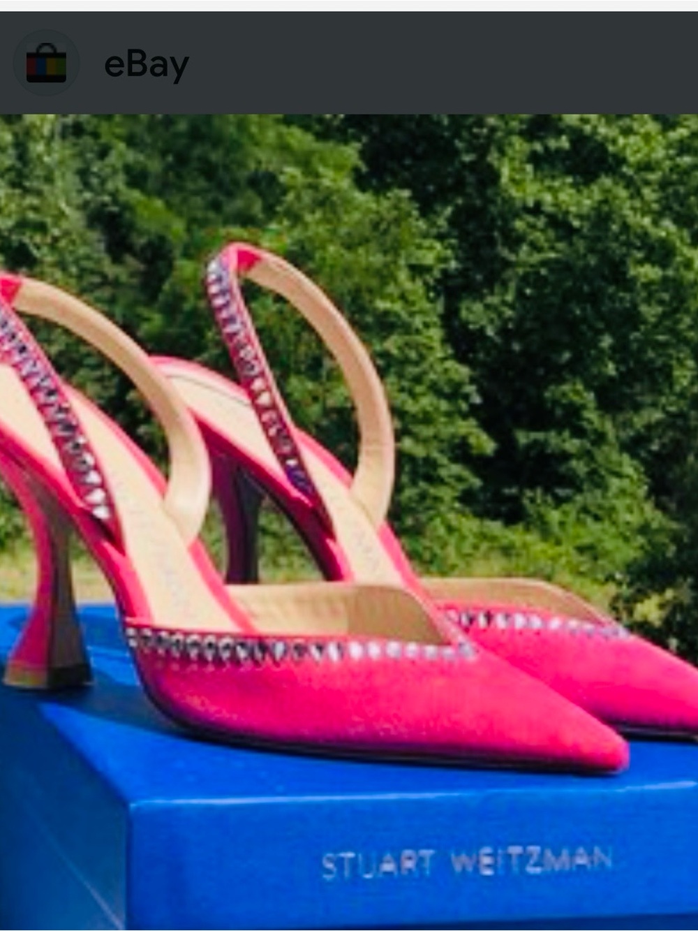 Brand new in box StuarWeitzman Hot Pink Pointed Toe Slingback Heels with Crysta